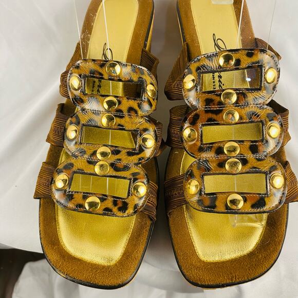 Dezario Leather Animal Print Platform Cork Wedge Sandals - Size 39 / 8.5 - Picture 2 of 9